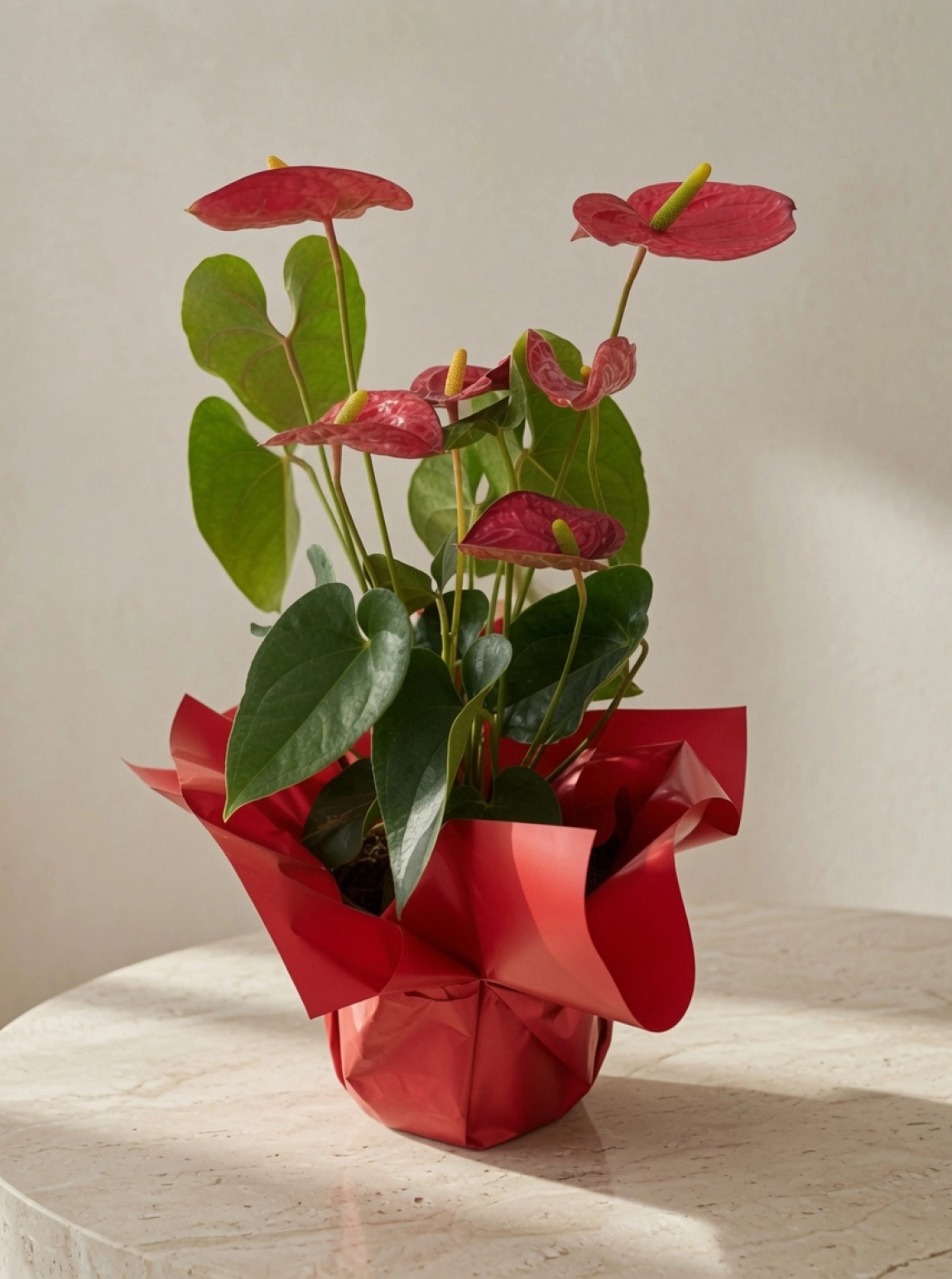 Anthurium Çiçeği Büyük Boy + Vazo