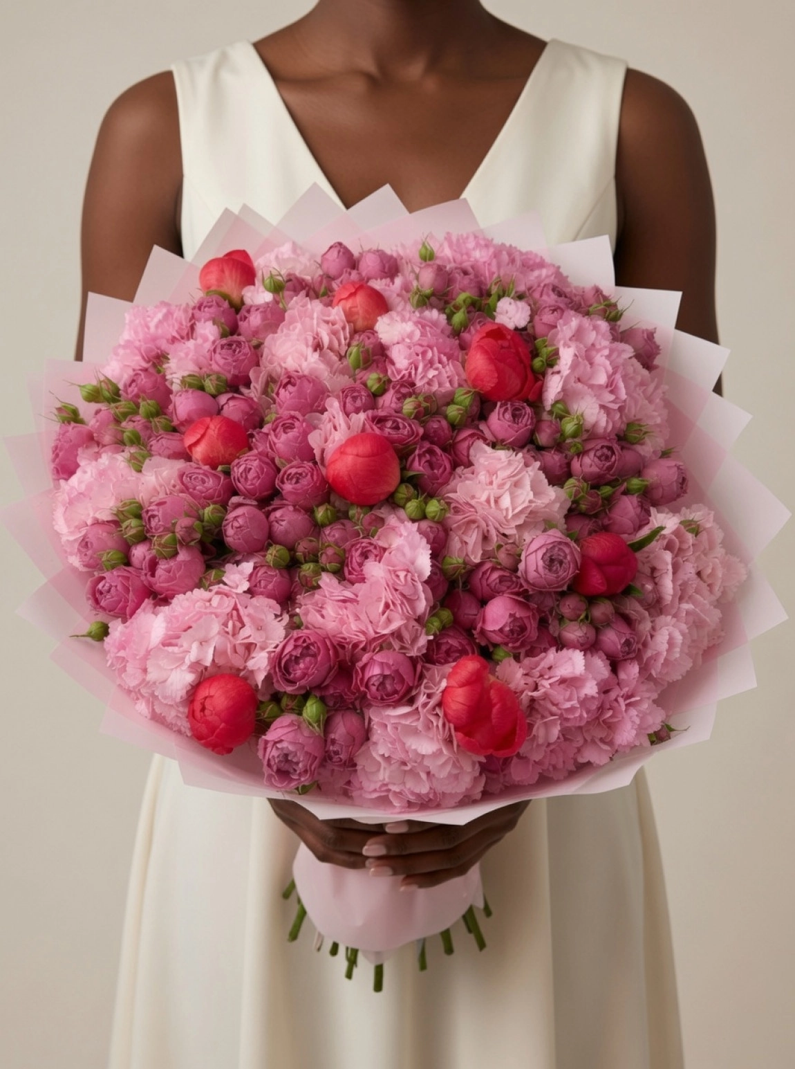 Ortanca Peony Sprey Gül Karışık Buket
