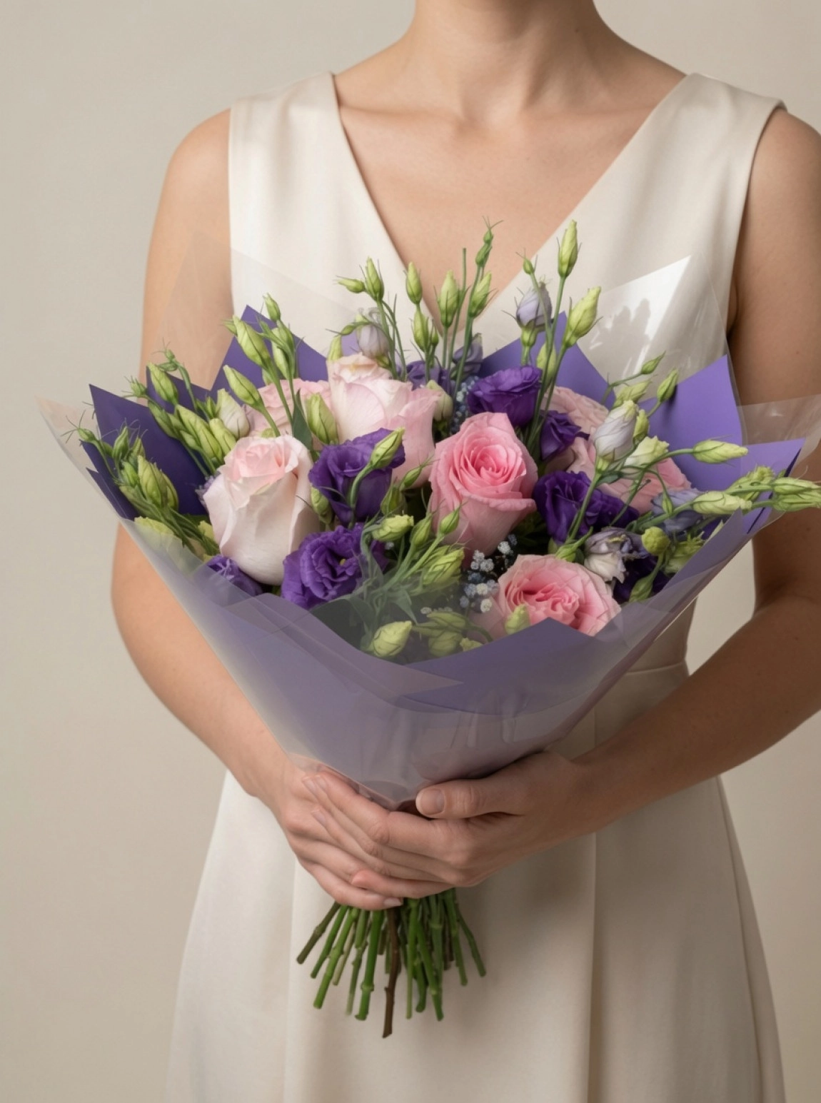 Pembe Gül Mor Lisianthus Buket