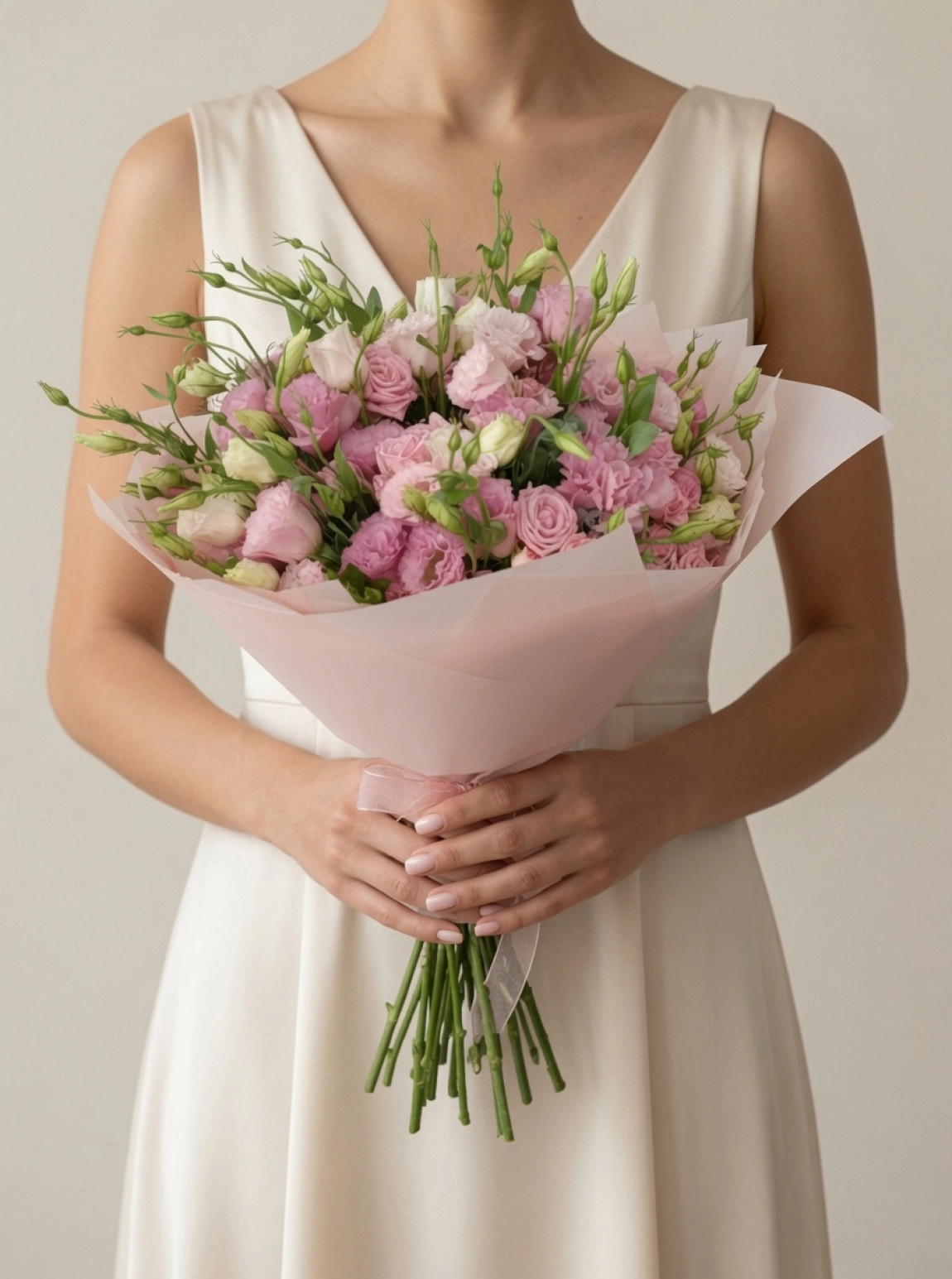 Pembe Sprey Gül Ve Pembe Lisianthus Buket