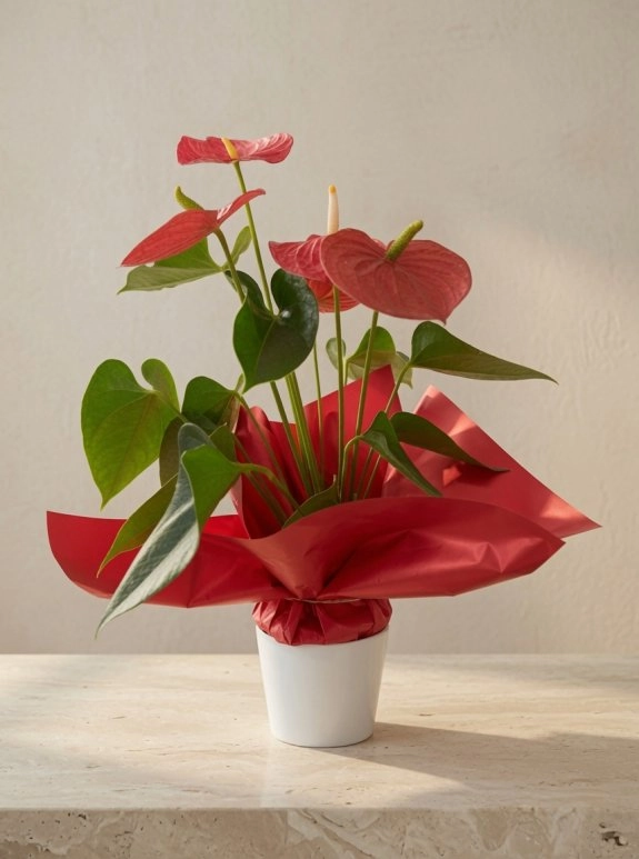 Anthurium Çiçeği + Vazo