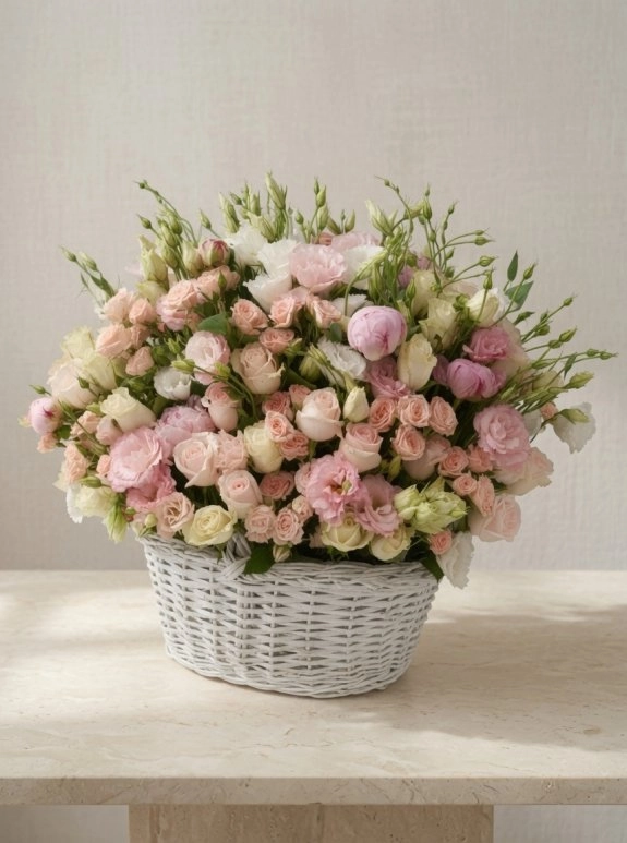 Gül Peony Lisianthus Sepet Premium Aranjman