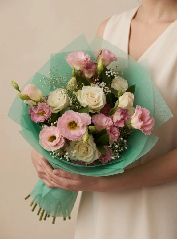 Lisiyanthus & Beyaz Gül Buket