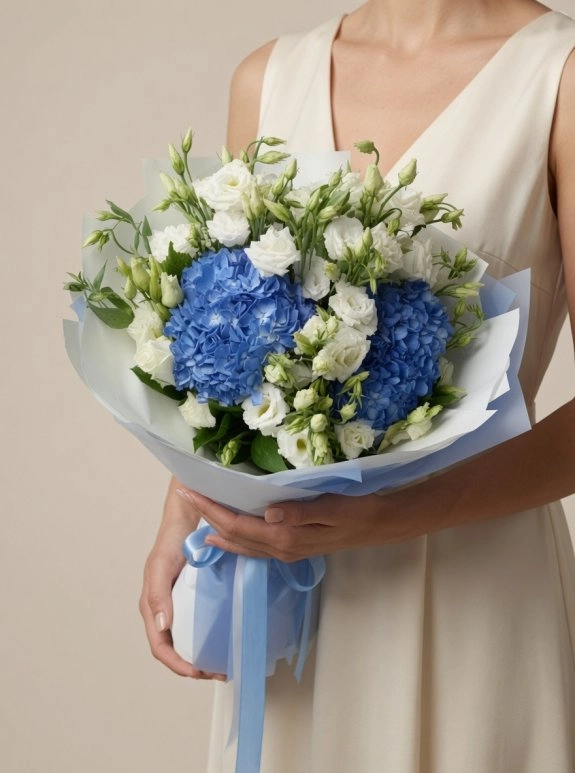 Mavi Ortanca Lisianthus Buket