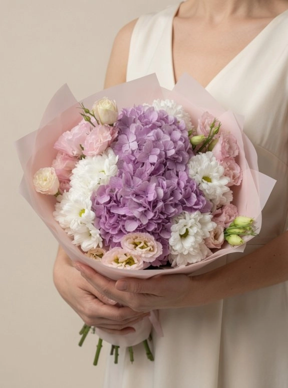 Ortanca - Lisianthus - Papatya Buketi