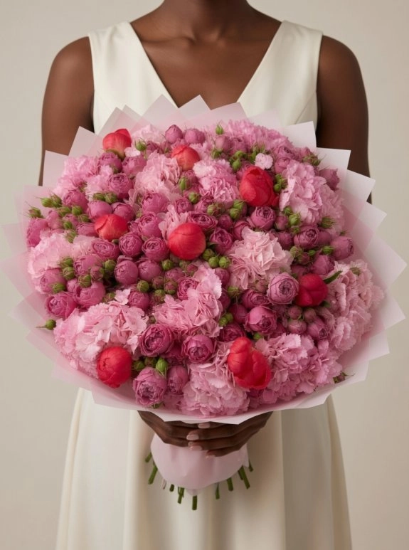 Ortanca Peony Sprey Gül Karışık Buket