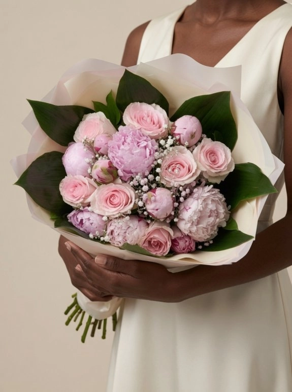 Premium Pembe Peony Ve Gül Buketi